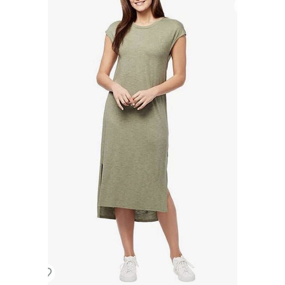 Jessica Simpson Women's High Low Midi Dress Cap Sleeve Olive Green Size L